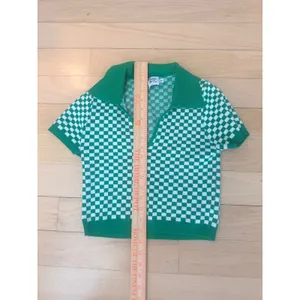Princess Polly Green Checkered Knit Polo Top Short Sleeve V-Neck Cropped S/M thumbnail 2