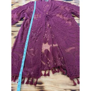 Everleigh Size M Burgundy Red Lace Open Front Duster Bohemian Peasant Formal‎ thumbnail 3