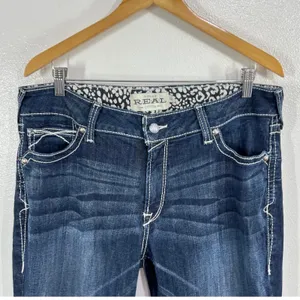 ARIAT R.E.A.L. Lakeshore Low Rise Rosy Bootcut Denim Jeans Womens 34R Whipstitch thumbnail 8