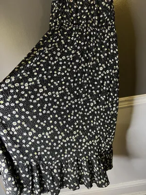 Rewind Dress Womens Large Black Floral Button Front Tie Waist Maxi Sundress thumbnail 11