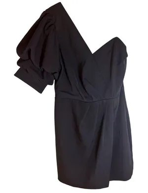 Do+Be NWT One Shoulder Mini Black Dress Puff Sleeve,‎ L thumbnail 1