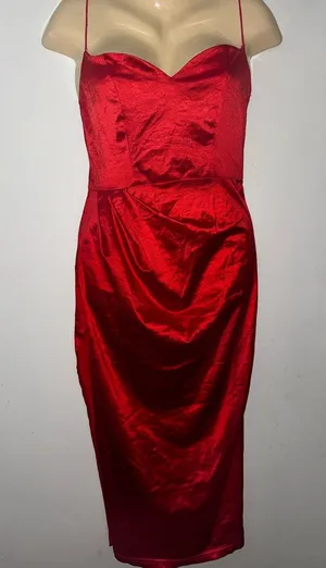 Elegant Red Satin Dress thumbnail 1