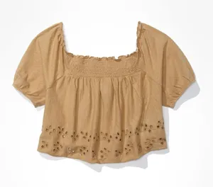 American Eagle Tan Eyelet Crop Top Size Small thumbnail 1