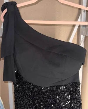 Boutique One shoulder bow tie black formal sequin prom dress thumbnail 6