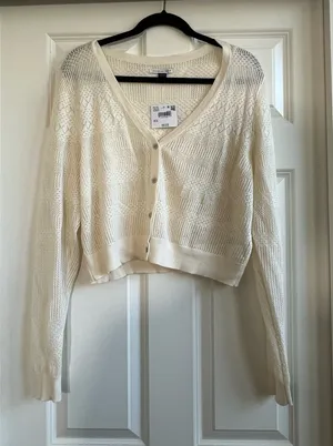American Eagle Pointelle V-Neck Cardigan thumbnail 1