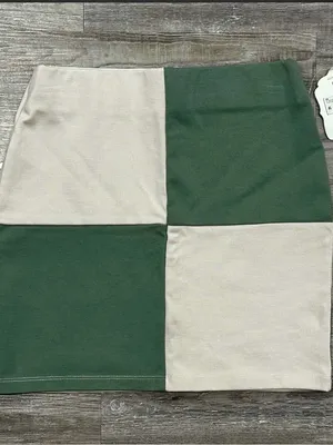 Altar'd State Two-Tone Patchwork Mini Skirt in Cream and Olive thumbnail 2