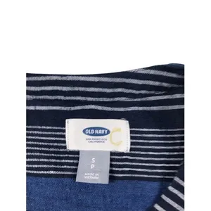 Old Navy Blue Linen Blend Long‎ Sleeve Striped Blouse Size Small thumbnail 5