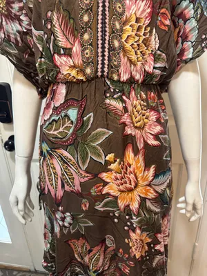Farm Rio Anthropologie Valentina Brown Floral Maxi Dress In Brown Motif Size XS thumbnail 5