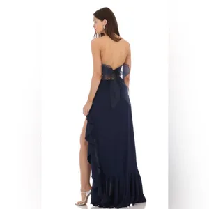 Lucy in the Sky Strapless Navy Back Bow Corset Maxi Dress thumbnail 2
