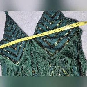 BABEYOND NWT 1920s Green Sequin Fringe Flapper Gatsby Party Dress Size M thumbnail 5