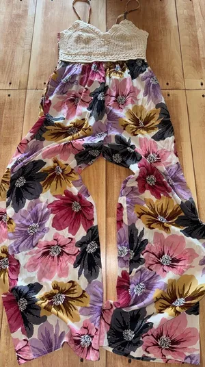 B-O-G Collective Floral Wide Leg Jumpsuit Crochet Top Boho‎ Summer Medium thumbnail 1