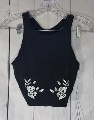 Athleta Black Floral Conscious Eyelet Racerback Cropped Activewear Tank Top thumbnail 1