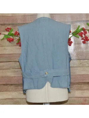 VTG Cambridge Dry Goods Western Denim Vest Womens L Embroidered Rodeo Cowgirl 90 thumbnail 8
