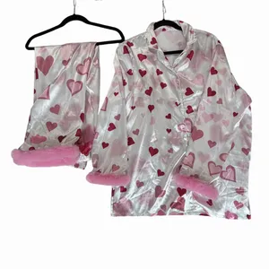 Women's Two Piece Silky Pink Long Sleeve and Pant Pajamas Size XXL #260422 thumbnail 2