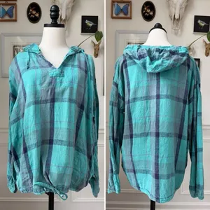 Vintage 90s Plaid Pullover Hoodie Cotton Pockets OSFM thumbnail 2