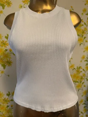 Zara White Ribbed Sleeveless Knit Tank top size M thumbnail 5