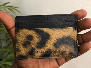Michael Kors Black Brown Leopard Animal Money Pieces Coin Cardholder Case Wallet Purse Leather thumbnail 4