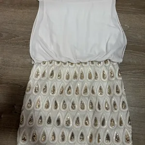 Boohoo White and Gold Sequin Dress thumbnail 7