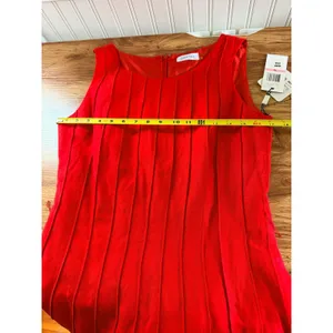 NWT Calvin Klein Fire Red Linen Blend Pintuck Fit & Flare Dress 10 CD8M1583 thumbnail 9