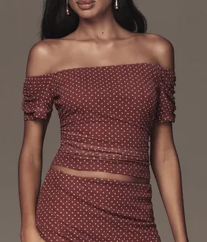 NWT Anthropologie The Frolic Polly Polka Dot Off-the-Shoulder Mesh Top Size XL thumbnail 1