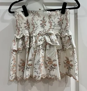 Loveshackfancy 100% cotton mini skirt brown and cream size medium thumbnail 1