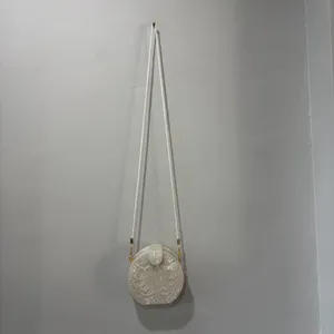 vintage white beaded‎ round Shape Structured purse Gold Hardware Formal Fancy thumbnail 6