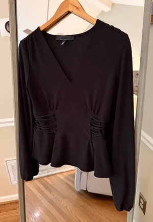 White House Black Market Black Peplum Blouse Size Small thumbnail 1