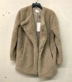 Lush Womens Beige Faux Fur Long Sleeve Coat thumbnail 3