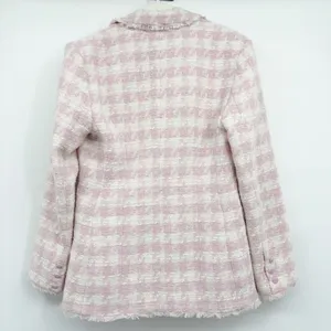 Steve Madden Womens Pink White Harlow Tweed Fringe Preppy Office Siren Blazer M thumbnail 8