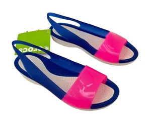 Crocs Cerulean colorblock pink blue slingback peep toe sandals shoes size 5 NEW thumbnail 1