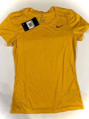 Nike Dri-FIT Women's XS Yellow Short Sleeve Solid Polyester T-Shirt (F43) thumbnail 1