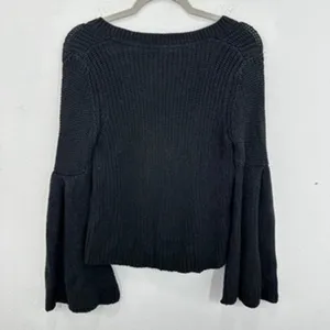 Free People Sweater XS Black Cotton Blend V Neck Knit Bell Sleeve Pullover‎ thumbnail 5
