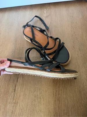 Lucky Brand Nemelli Black Leather Jute Small Wedge Sandal Size 8 thumbnail 2
