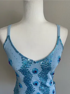 Sequined Light Blue Spaghetti Strap Tank Top Size M thumbnail 3