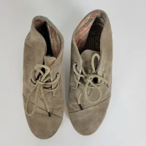 Toms Women's Shoes Size 8 Brown Suede Lace-Up Almond Toe Buck Wedges Heels thumbnail 3