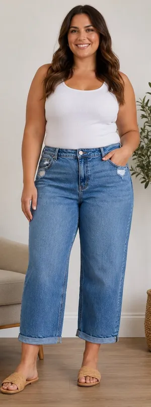 KanCan Size 15/31 High Cuffed Wide Leg Distressed Jeans (slight crop) thumbnail 1