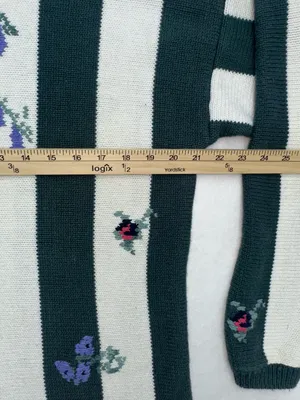 Vintage 90s Paris Sport Club Floral Striped Knit Sweater L Cottagecore Grandma thumbnail 10