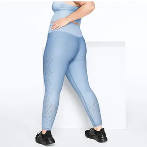 PINK Victoria Secret seamless leggings and top set perforated, light blue thumbnail 3
