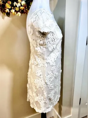 Dress the Population Brooke White Sequin Illusion Mesh Cap Sleeve Dress Sz XS💛 thumbnail 7