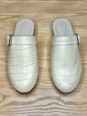 Schutz Smooshy Croc Embossed Clog Mules Wooden Heel Studded Buckle thumbnail 3
