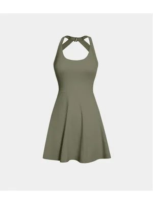 Halara Flare Mini Dance Active Dress Size XL NWT Withered Green (Olive) thumbnail 2