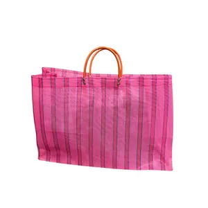 NWOT Consuela Fiesta Pink Striped Shopping Tote Mesh Bag thumbnail 3