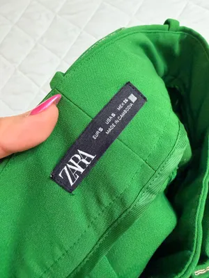 ZARA Green Belted High Waist Tapered Ankle Career Dress Pants S Classic Office thumbnail 4