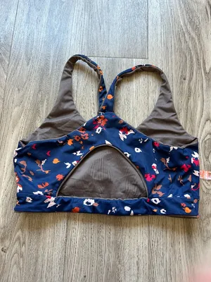 Maaji Reversible Sports Bra Bikini Top Brown and Blue Florals Size L thumbnail 6