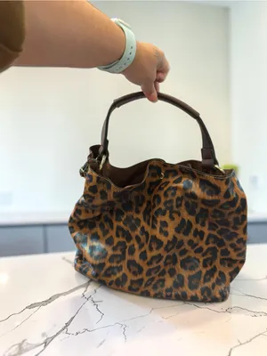 Animal Print Shoulder Bag Boho Chic Brown Trim Magnetic Snap thumbnail 5