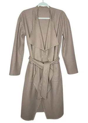 AllSaints Paxx Italian Wool Wrap Waterfall Trench Coat Dune Small Winter Jacket thumbnail 1