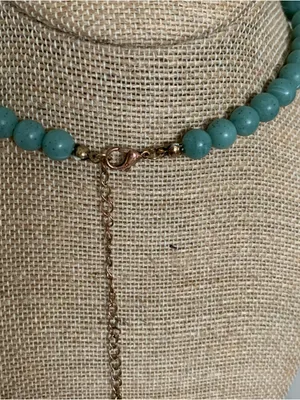 Blue Green Beaded Crescent Necklace Adjustable 15 thumbnail 4