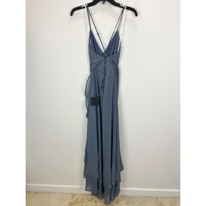 Lulus In Love Forever Granite Blue Lace Up High Low Maxi Dress Ruffle Medium NWT thumbnail 11