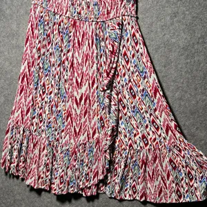Westport Boho Ikat Print Tiered Ruffle Skirt Rayon Pull‎ On Midi Womens M thumbnail 3