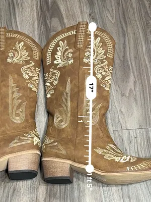 Western Embroidered Heeled Boots in Tan Size 12 thumbnail 13